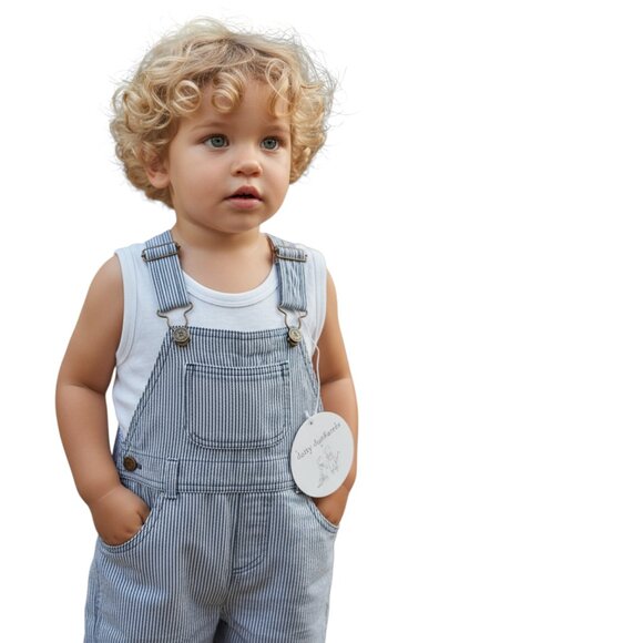DOTTY DUNGAREES -  STRIPE OVERALL SHORT - WHITE/BLUE - NWT - Picture 2 of 5